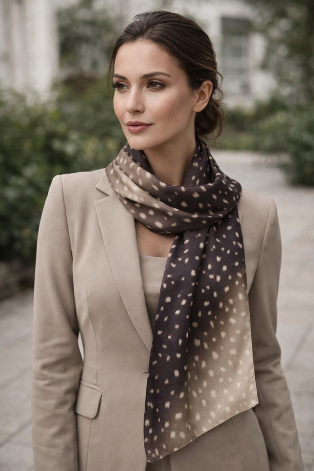 Natural Gazelle Patterned Cotton Satin Soft Shawl/ Gazelle Pattern Long Scarf/Soft Wild Collection