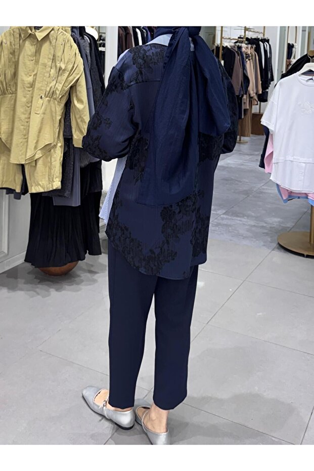 DANTELLİ ÇİZGİLİ GÖMLEK - 2