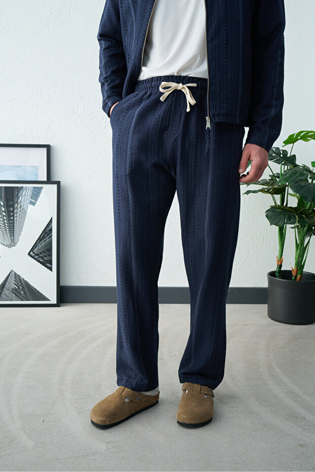 Ethnic Pattern Lace-Up Regular Pants - 1