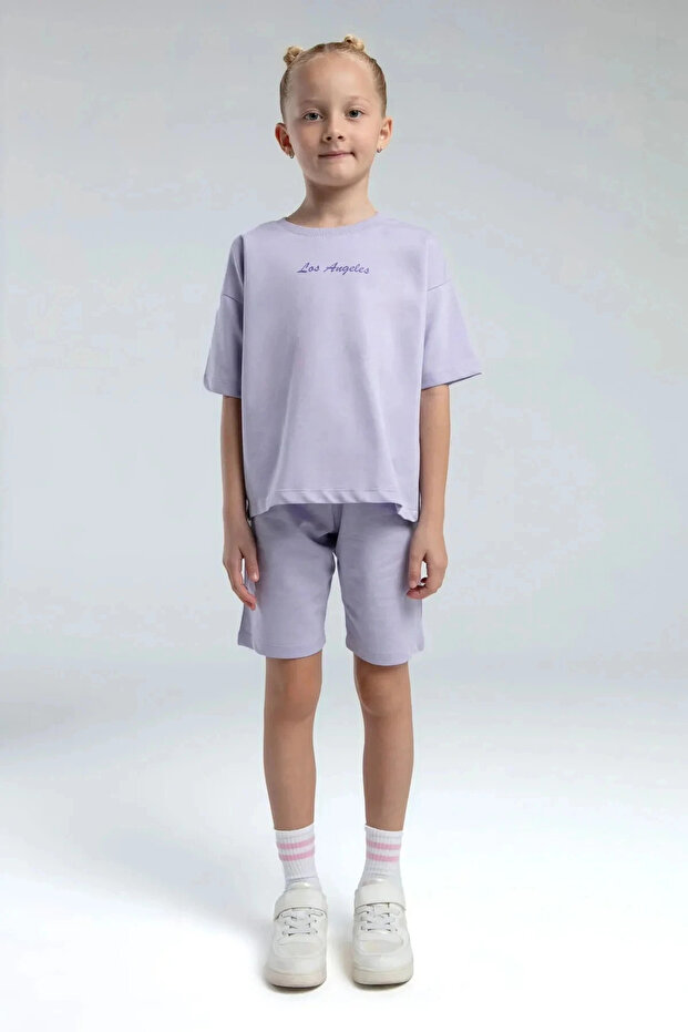 Devojčin ljubičasti bermuda set - 3