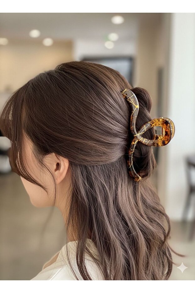 Women's Curved Infinity Model Hairpin with Gold Detail, Large Size 13 cm