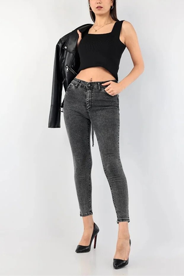Jean Solmayan Denim Pants Smoked High Waist Slimming Lycra Skinny Leg Jeans