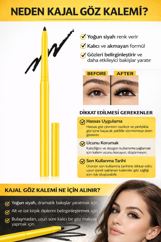 Eye Pencil Waterproof Kajal Waterproof Eye Pencil with Lift-Off Feature Black