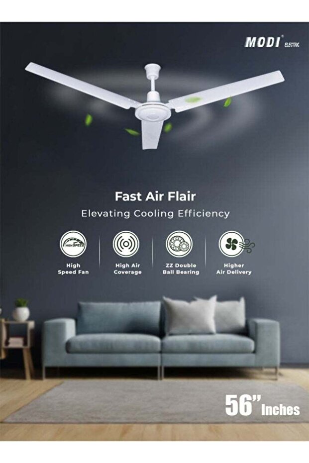 56 Inch 3-Blade Indoor Ceiling Fan 5 Speed Control Silent Performance Perfect for Home & Office