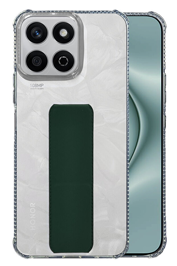 غطاء خلفي من السيليكون المقاوم للصدمات لهاتف Honor X7c مع حامل للمقبض ومسند - أخضر