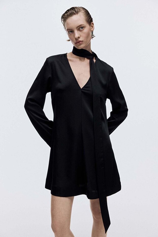 Scarf-detail satin dress