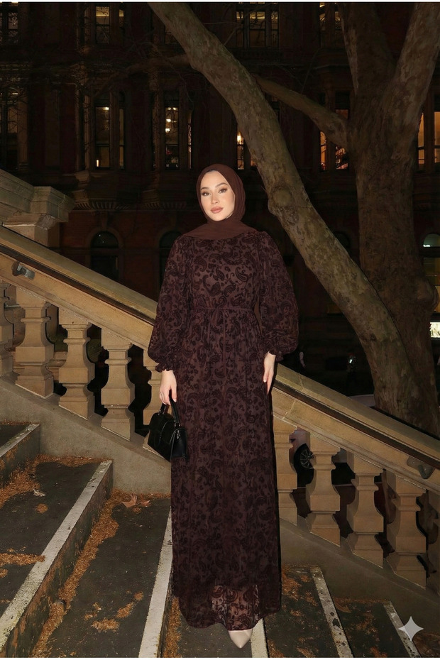 Lara Flok Baskı Elbise - 1