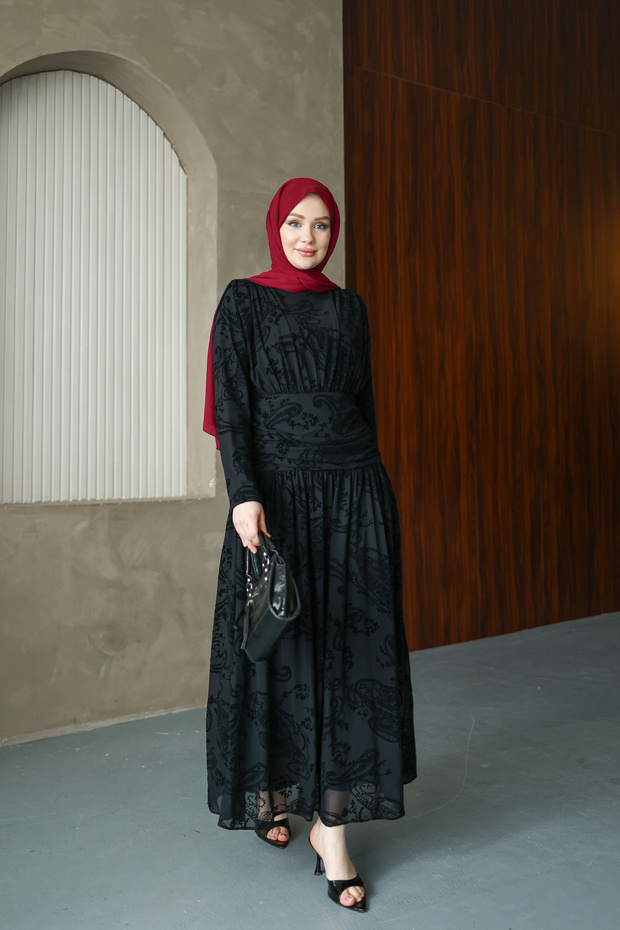 Flok Baskı Elbise - 5