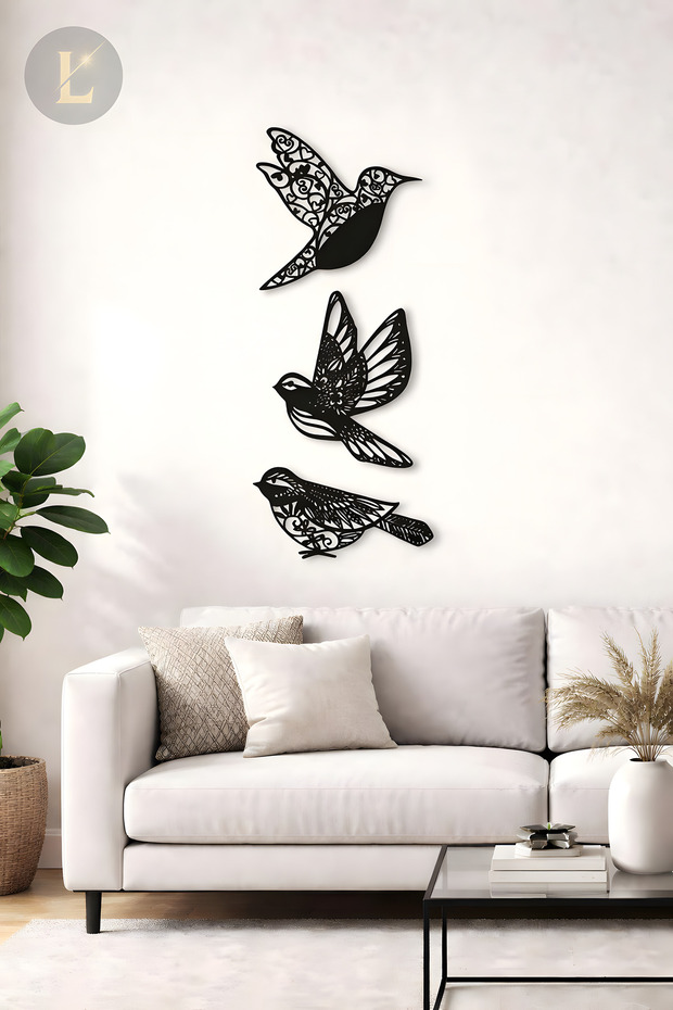 3’lü Kuş Duvar Dekoru – 5mm MDF - 2