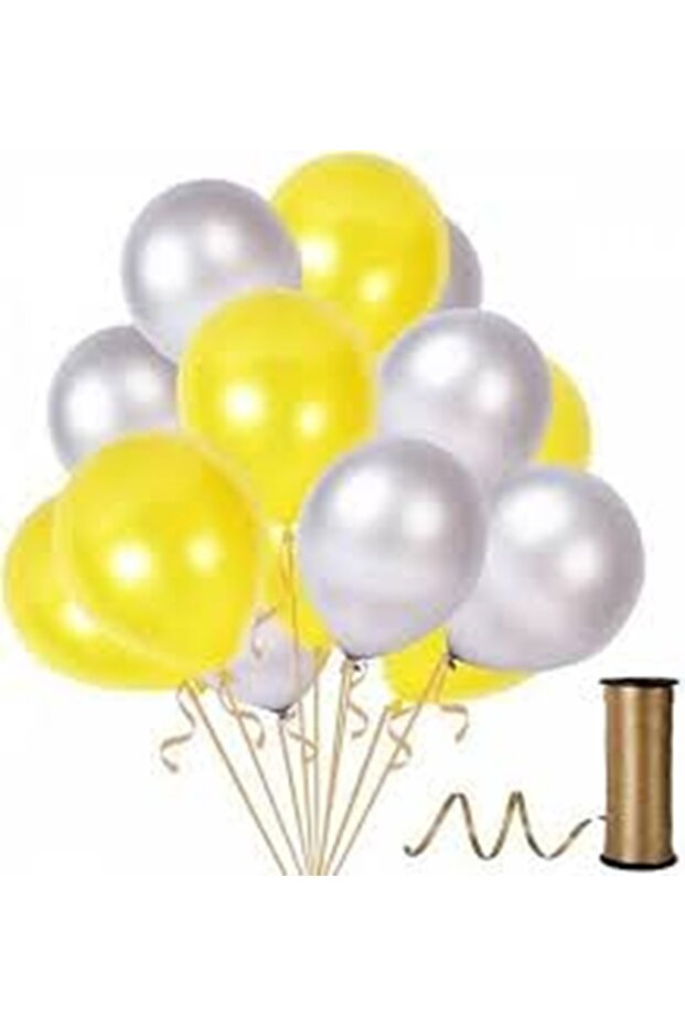 Metallic Yellow Silver Balloon 12 Inch 15 Pieces