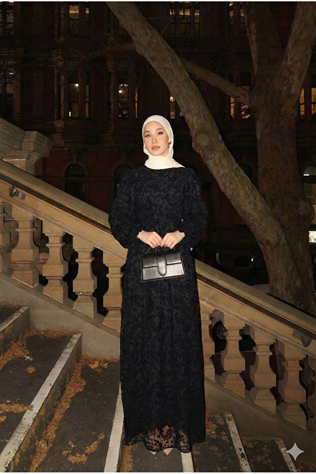 Lara Flok Baskı Elbise - 1