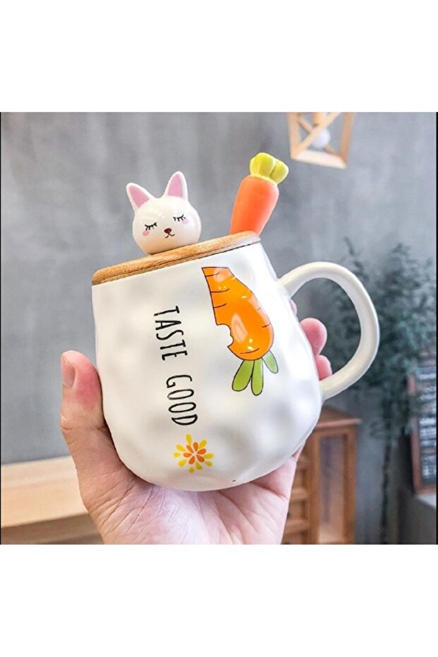 500ml Korean Style Cute Character Rabbit Ceramic Mug Carrot Girl Breakfast Milk Water Cup with Lid