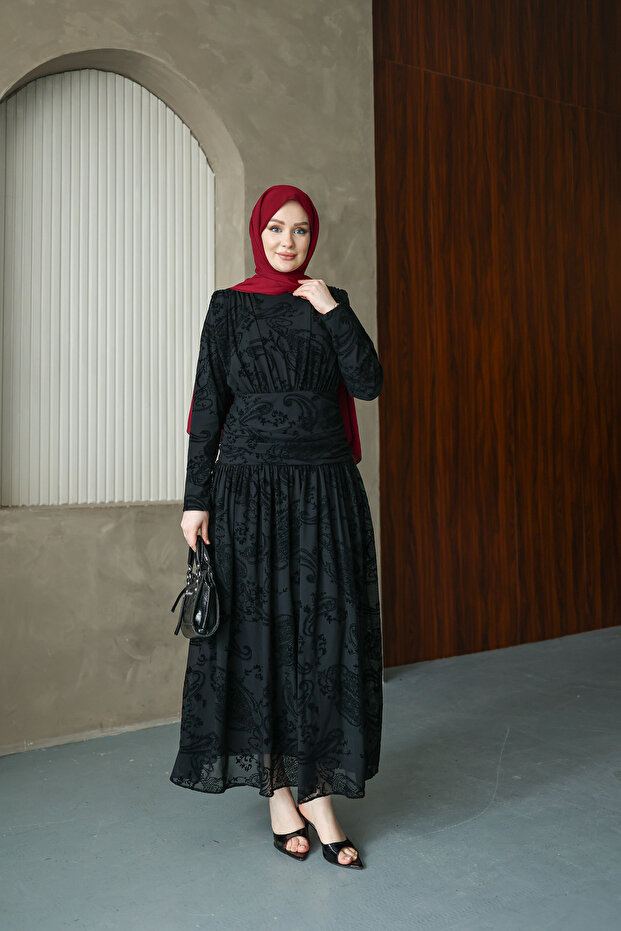 Flok Baskı Elbise - 4