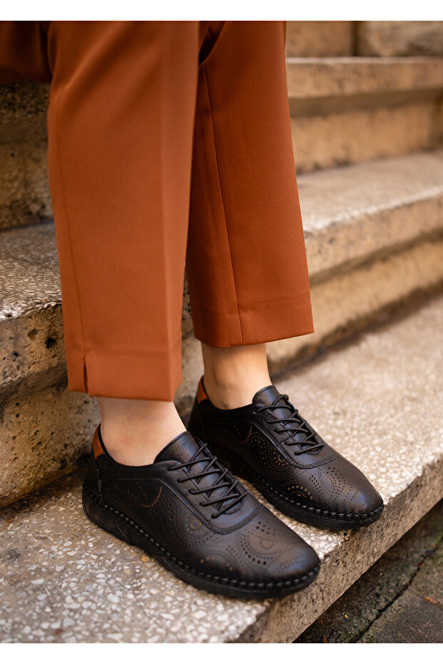 26370011 Genuine Leather Saraç Detailed Laser Laced Casual Rubber Women's Shoes
