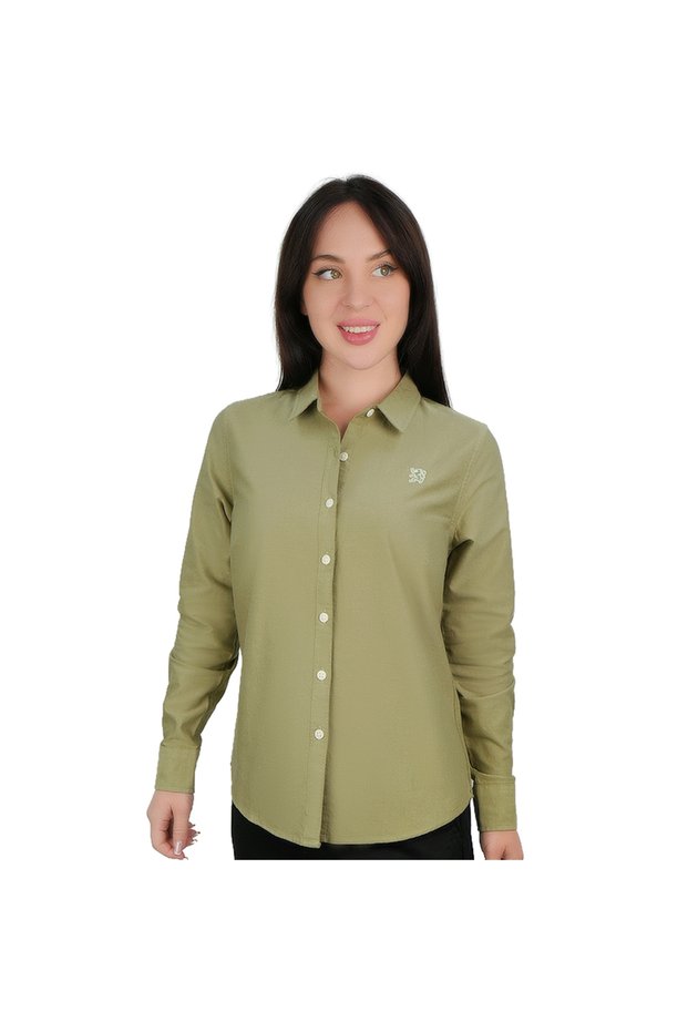 Women’s Slim Fit Cotton Oxford Shirt | Acute Collar with Embroidery