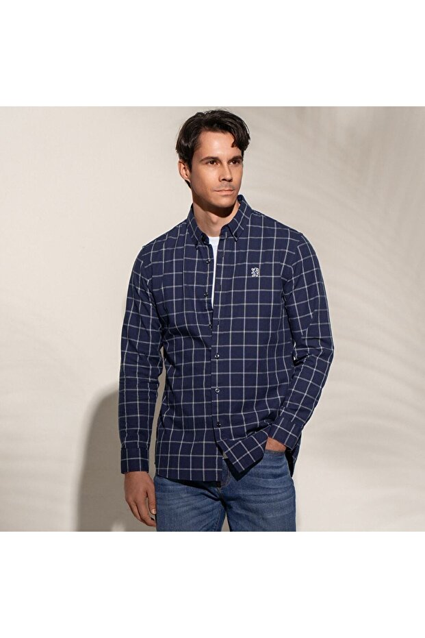 Men’s Cotton Slim Oxford Shirt with Embroidery
