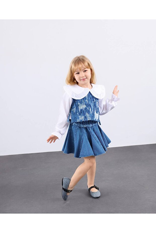 Denim Sweater Skirt 3-Piece Set for Holidays