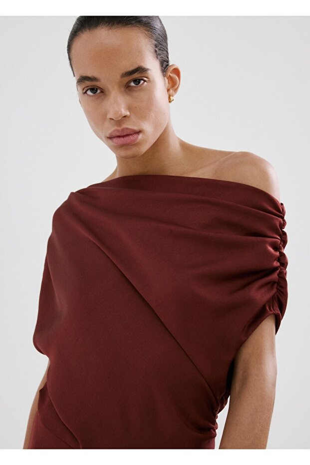 Asimetrik evaze elbise - 6