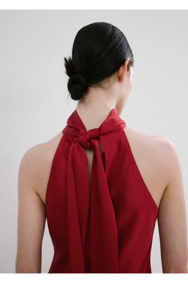 Kurdeleli halter yakalı elbise - 7