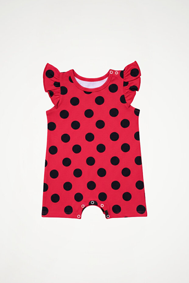 Oeko-Tex ® 100% Cotton Baby Girl Romper | Ladybug Polka Dot | Ruffled Crew Neck Short Sleeve
