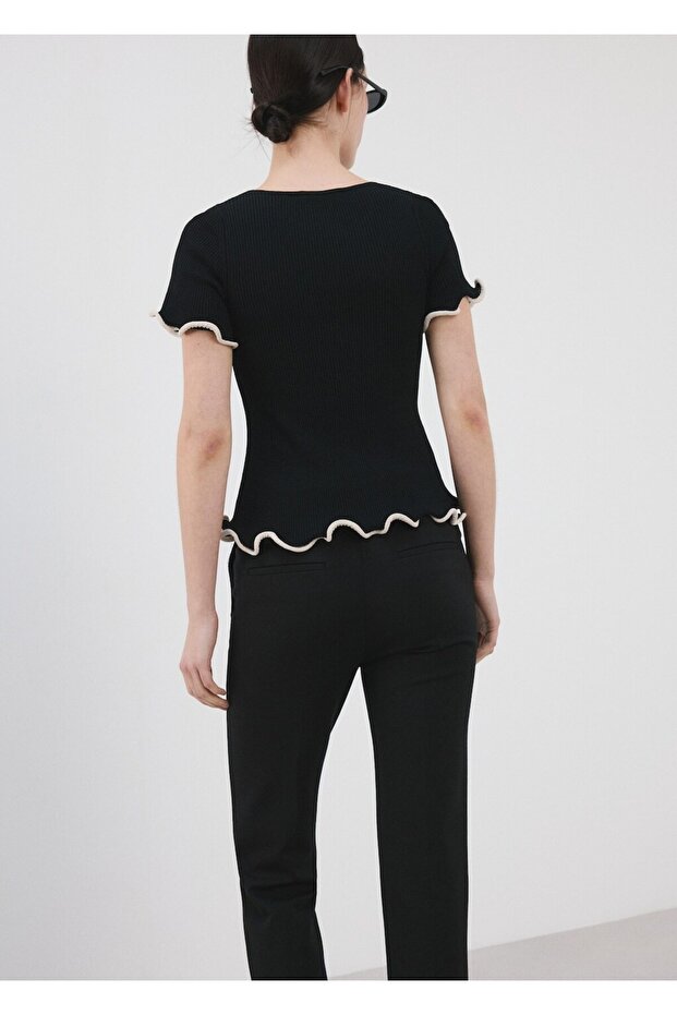 Kontrast şeritli peplum jarse - 4