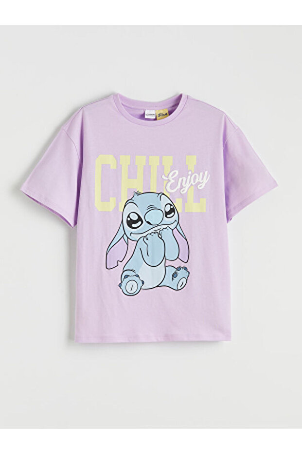 Stitch Printed Zero Roba Collar Girl's T-Shirt from Uzg Store for Style Enthusiasts