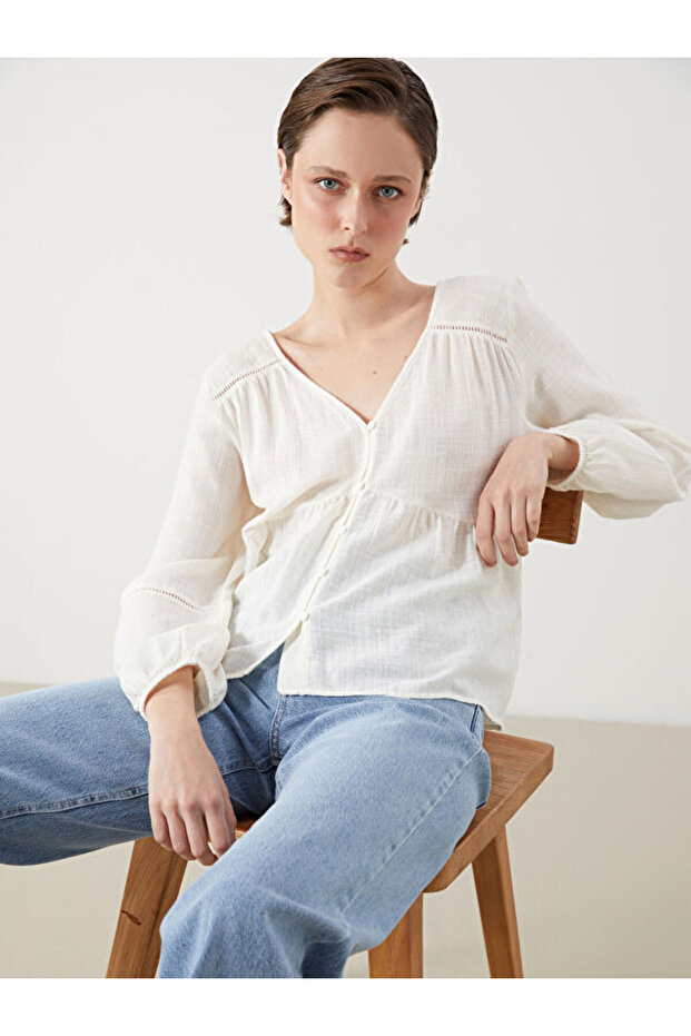 V-Neck Textured Blouse