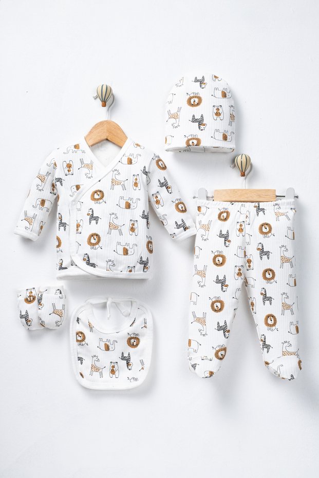Baby Boy Cotton Safari 100% Organic Newborn 5-Piece Hospital Discharge Set
