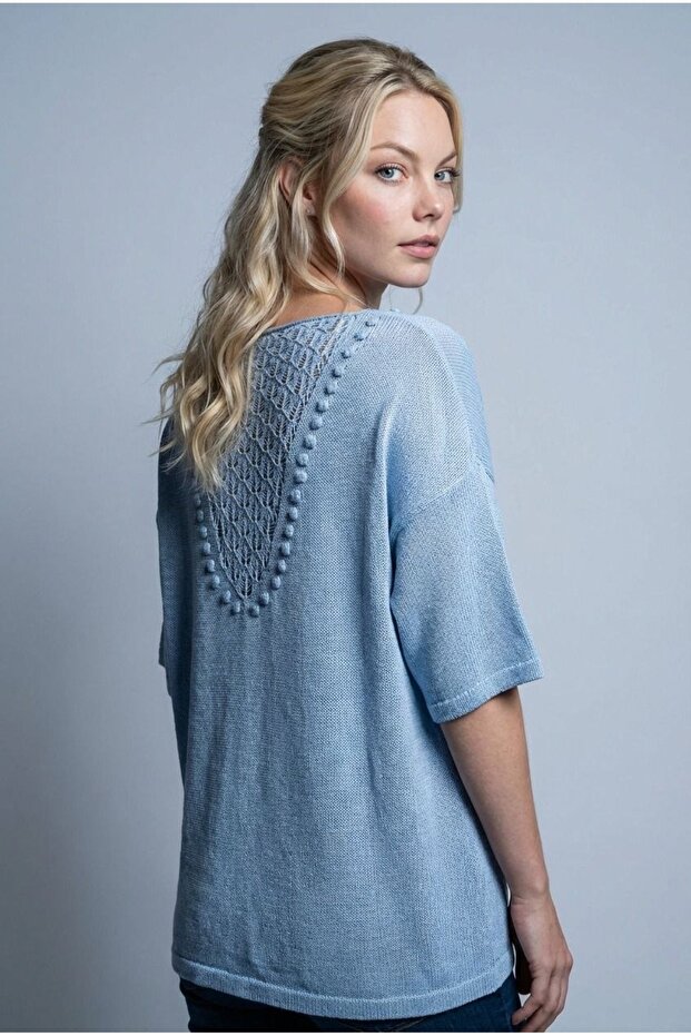 Oversize Back Detailed Short Sleeve Knitwear Blouse Ss26Bz0011