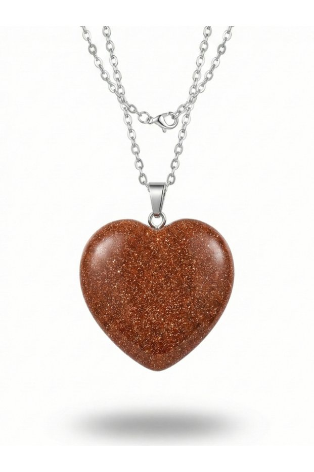 Women's Heart Cut Natural Stone Steel Necklace