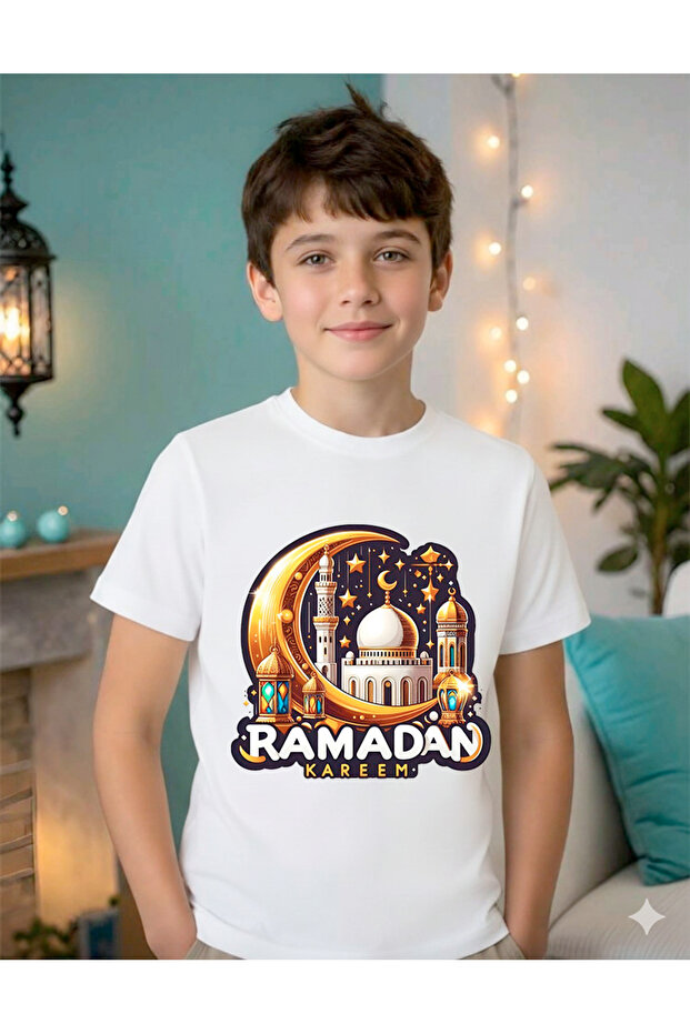 تيشيرت للأولاد مطبوع عليه عيد رمضان، مصنوع من قماش قطني 100%