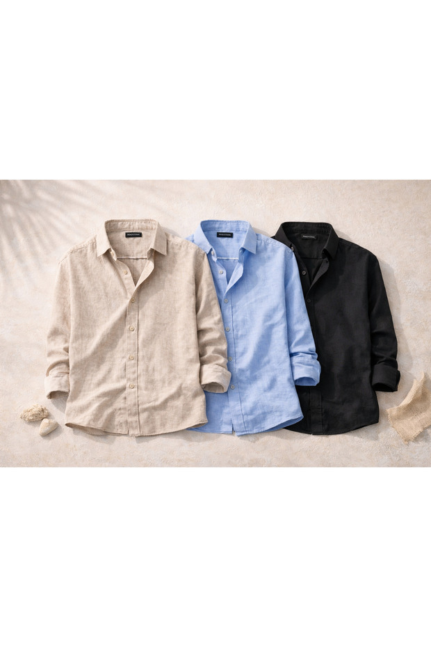 Men's Premium Sofia Linen 3-Piece Men's Shirt Set – Economical, Summer, Breathable, Comfortable Fit