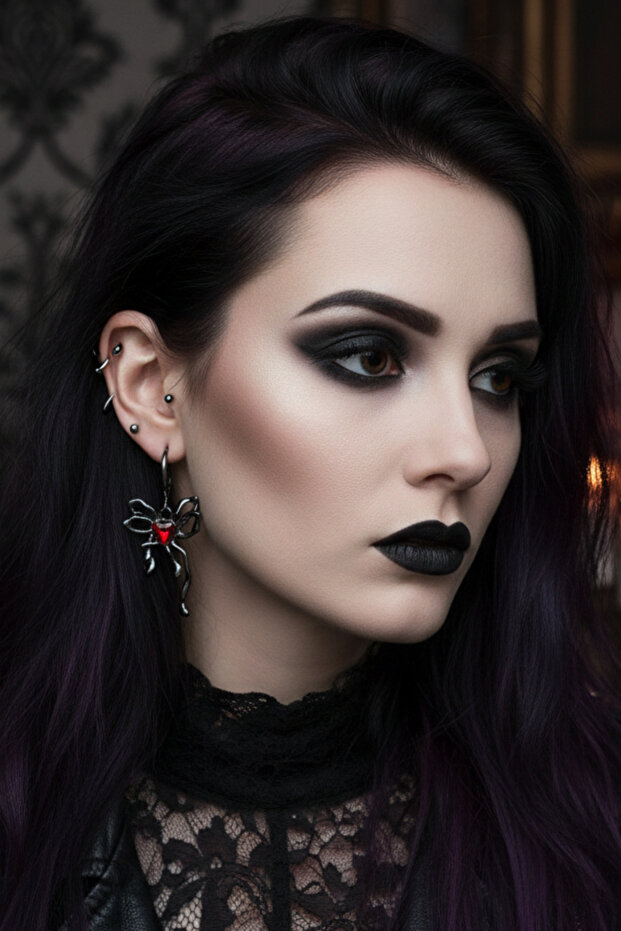Gothic Punk Heart Detail Earrings Gothic Earrings