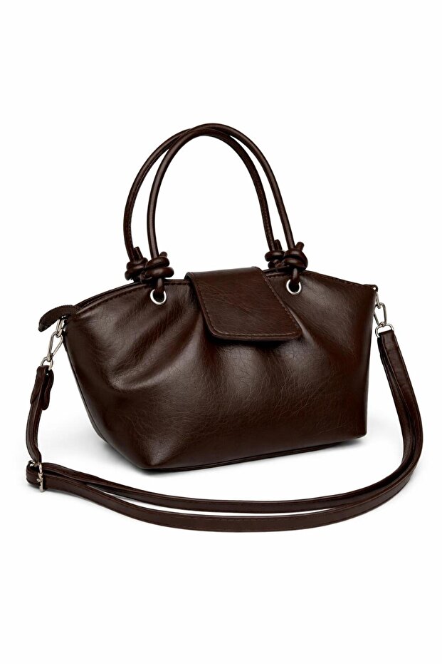 Brown Medium Size Dilli Model Soft Faux Leather Long Shoulder Strap Women's Bag Si