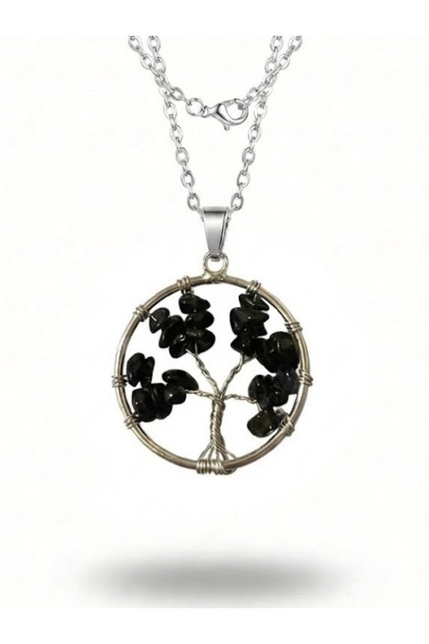 Women's Tree of Life Natural Stone Steel Necklace