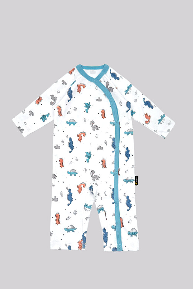 100% Cotton Blue Baby Romper with Piping Detail and Snap Fasteners