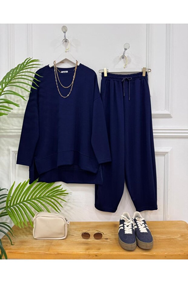 طقم كومفور ثنائي اللون باللون الأزرق الداكن - 1