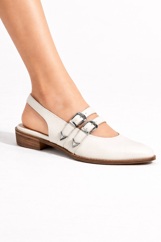 Women's Casual Shoes Double Strap Genuine White Leather
