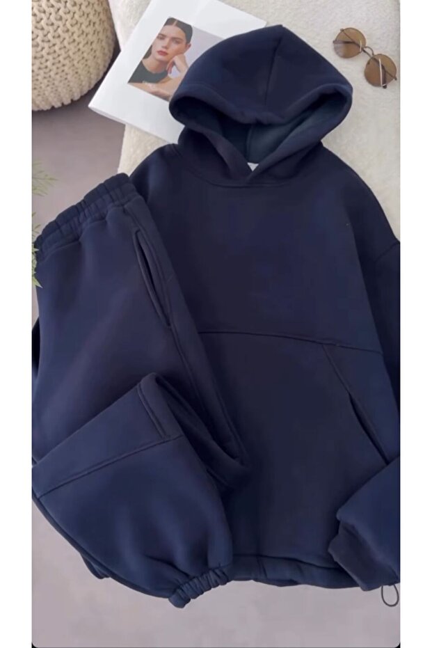 Unisex Oversize Basic Eşofman Takımı Kapüşonlu Premium - 1