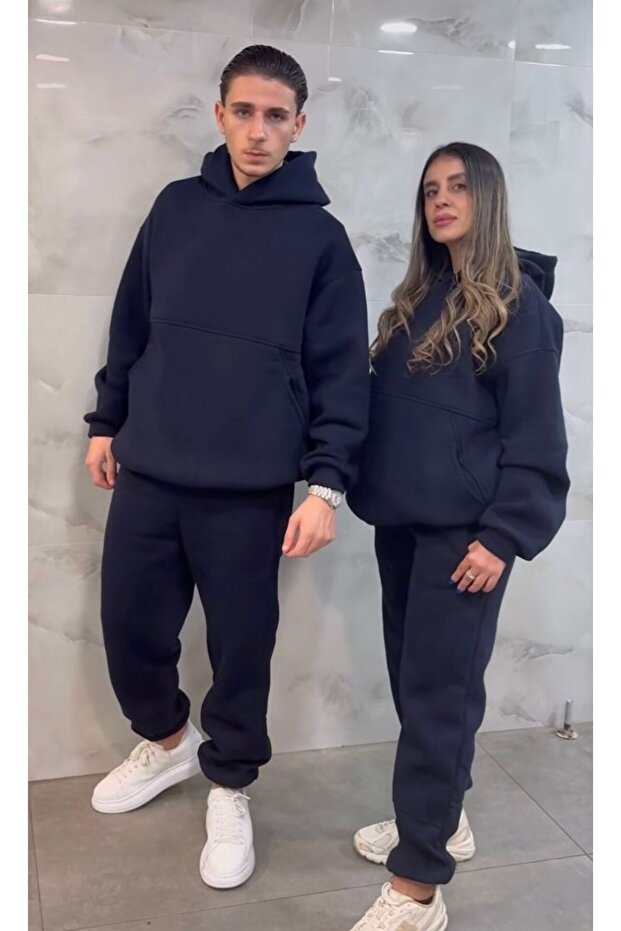 Unisex Oversize Basic Eşofman Takımı Kapüşonlu Premium - 3