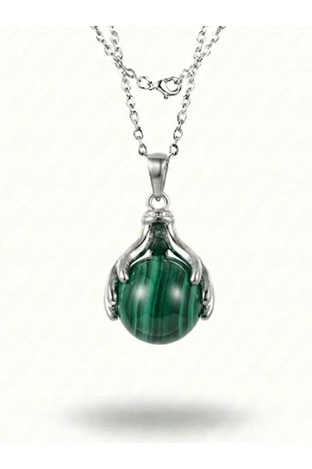 Dragon Claw Design Sphere Natural Stone Necklace - Stylish Steel Chain Gift