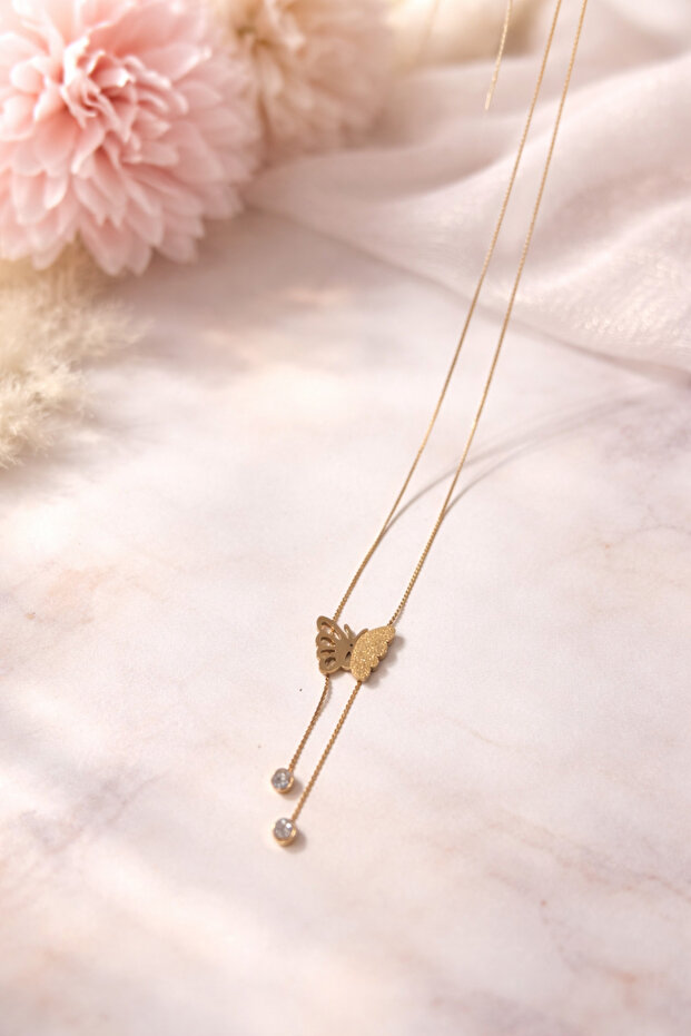 Kelebekli Çelik Kolye - 2