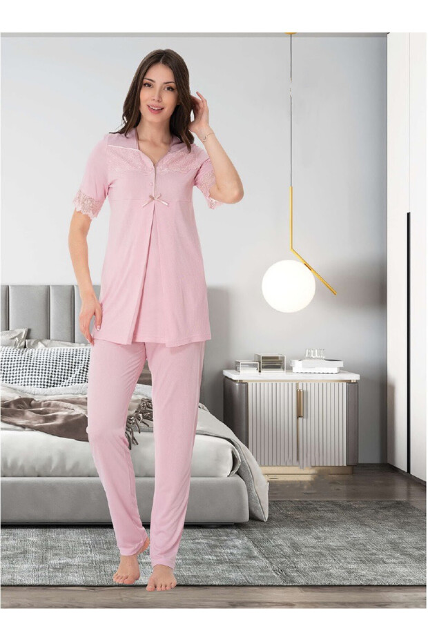 Dvina Maternity Short Sleeve Pajama Set - Pink