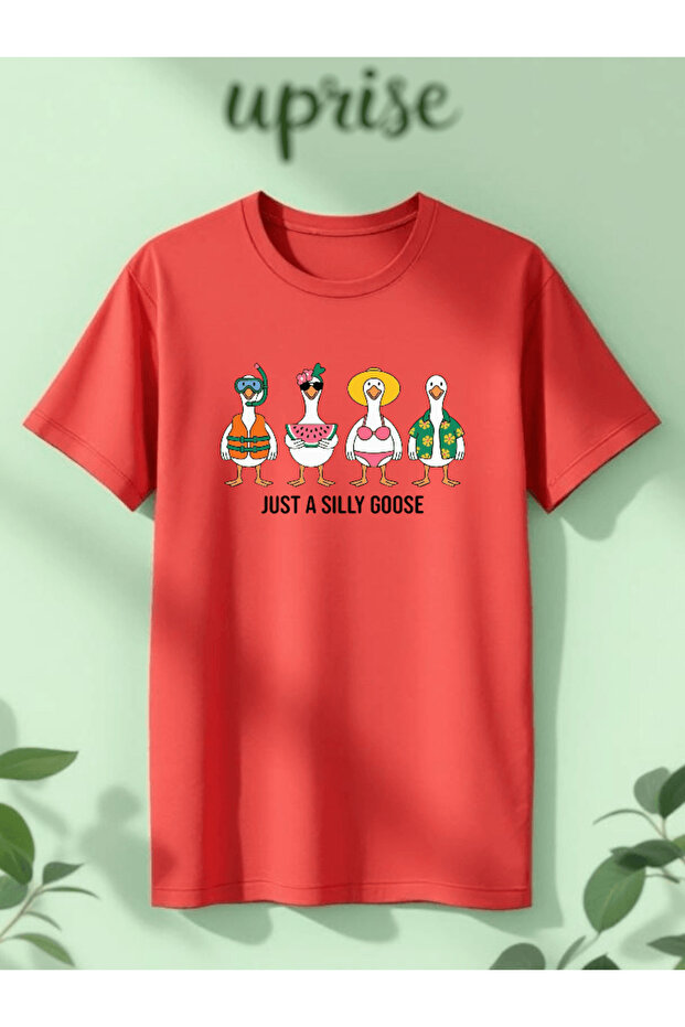 تي شيرت قطني كبير الحجم مطبوع عليه Just A Silly Goose