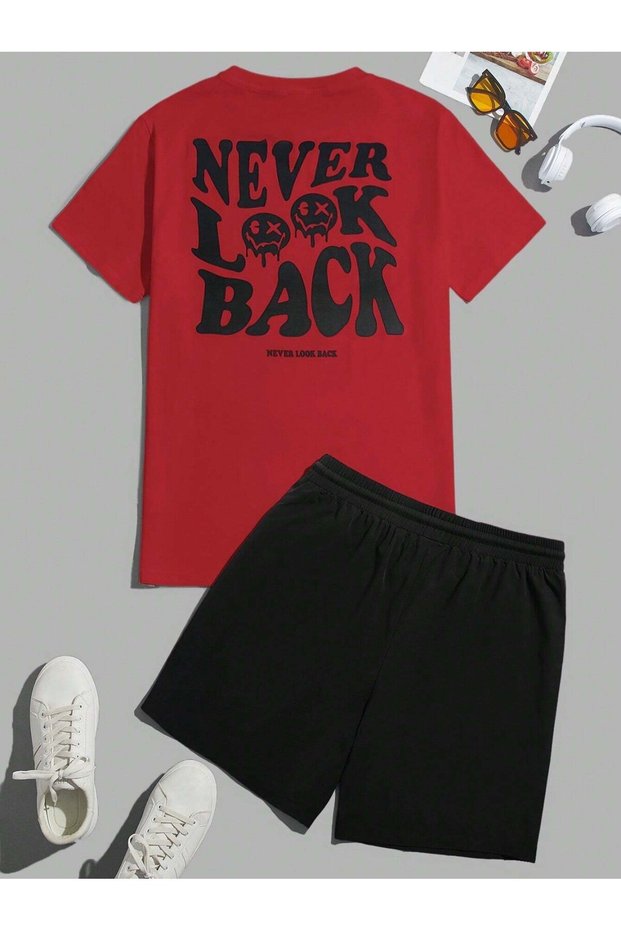 Men's T-Shirt Shorts - T-Shirt with Shorts Bottom Top Set Elemek Printed Crew Neck