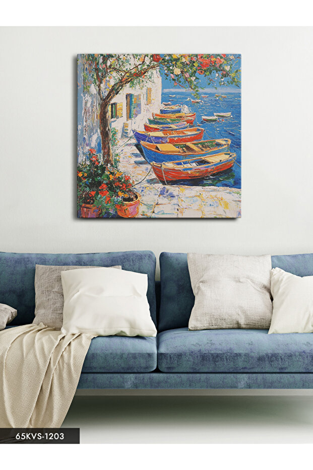Kayaks and Flowers One Piece Square Canvas - Canvas Art Print