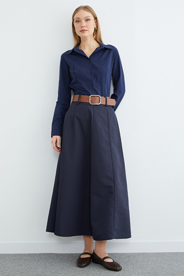 Fusta lungă plisată cu curea - 5