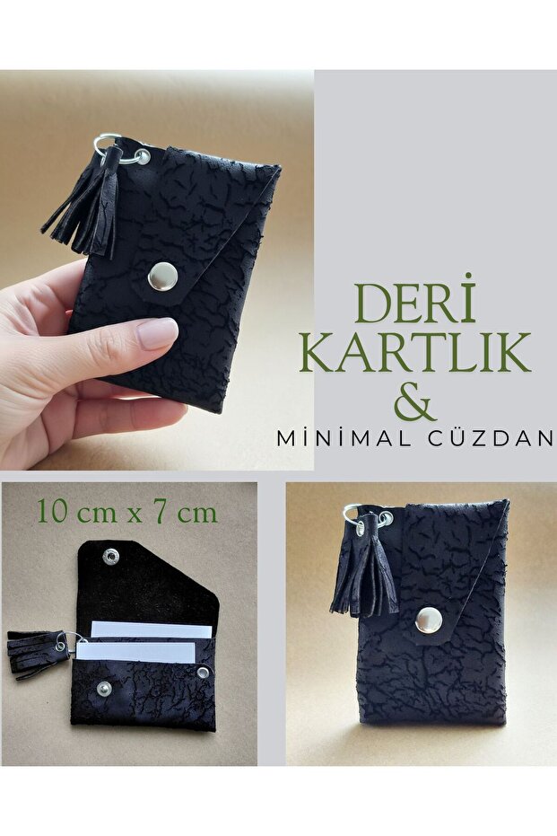 Genuine Vintage Leather Women's Minimal Pocket Design Card Holder & Wallet Anthracite Black