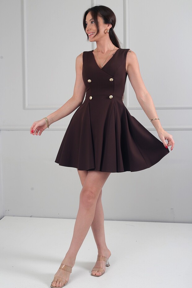 Women's Double-Breasted Collar Buttoned Front Double Fabric Short Flared Dress