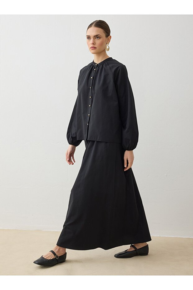 Lace-Up Waist Detailed Skirt Suit - Black -